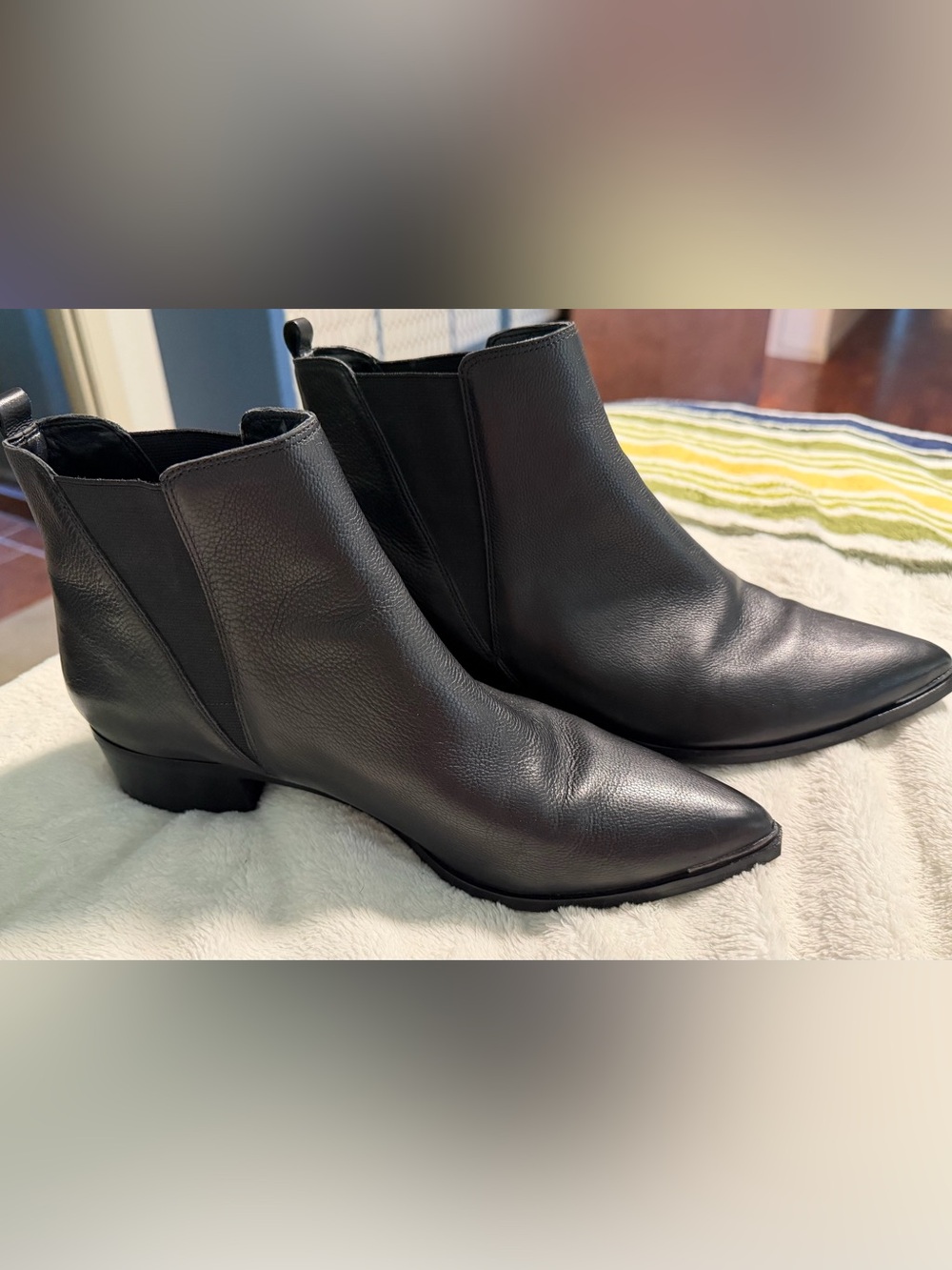 Marc Fisher Black Yale Pointed Toe Leather Ankle Boots